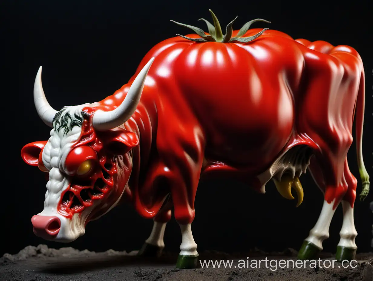 томатная корова в аду в профиль, реализм
