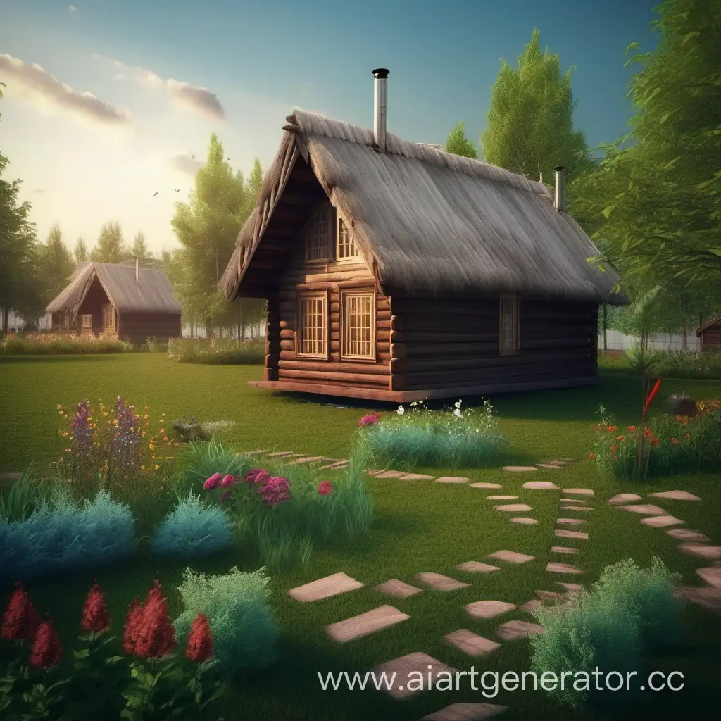 Tranquil-Wooden-House-in-a-Russian-Village-Garden