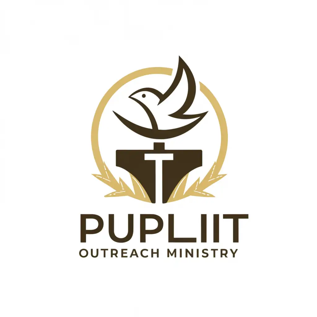 a logo design,with the text "PUPLIT OUTREACH MINISTRY", main symbol:Dove, Pulpit, Cross,Moderate,be used in Religious industry,clear background