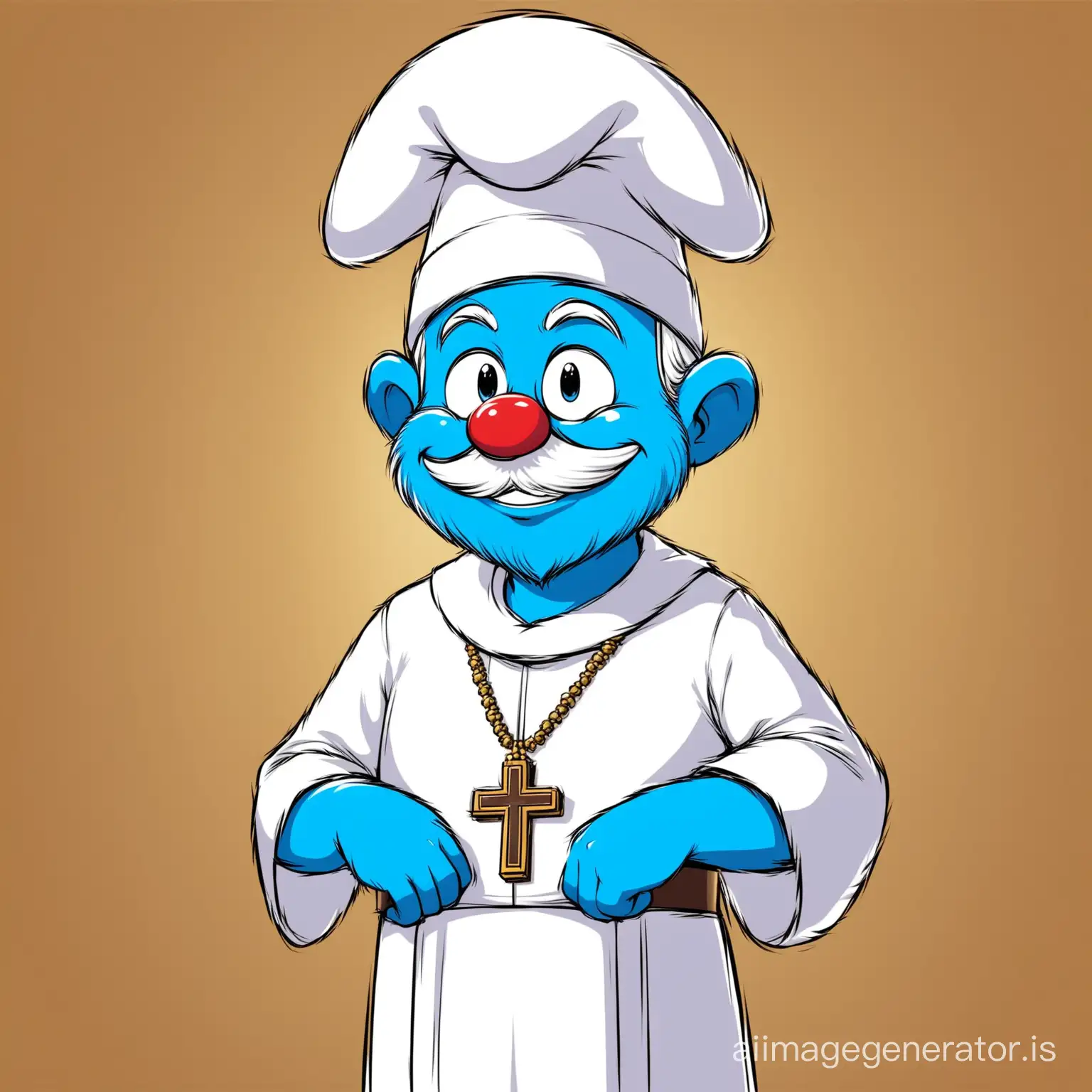 Papa Smurf dressed like a priest