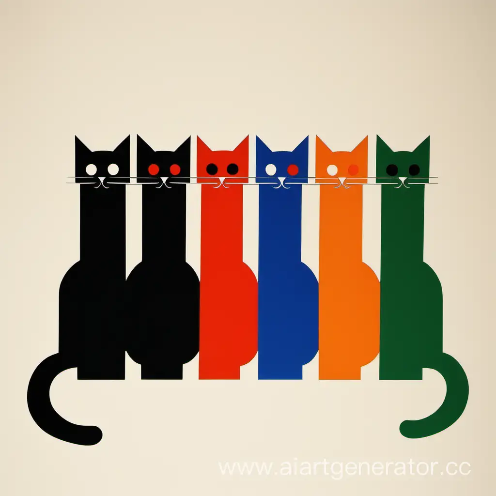 Three-Color-Cats-in-Suprematism-Minimalism-Primitivism