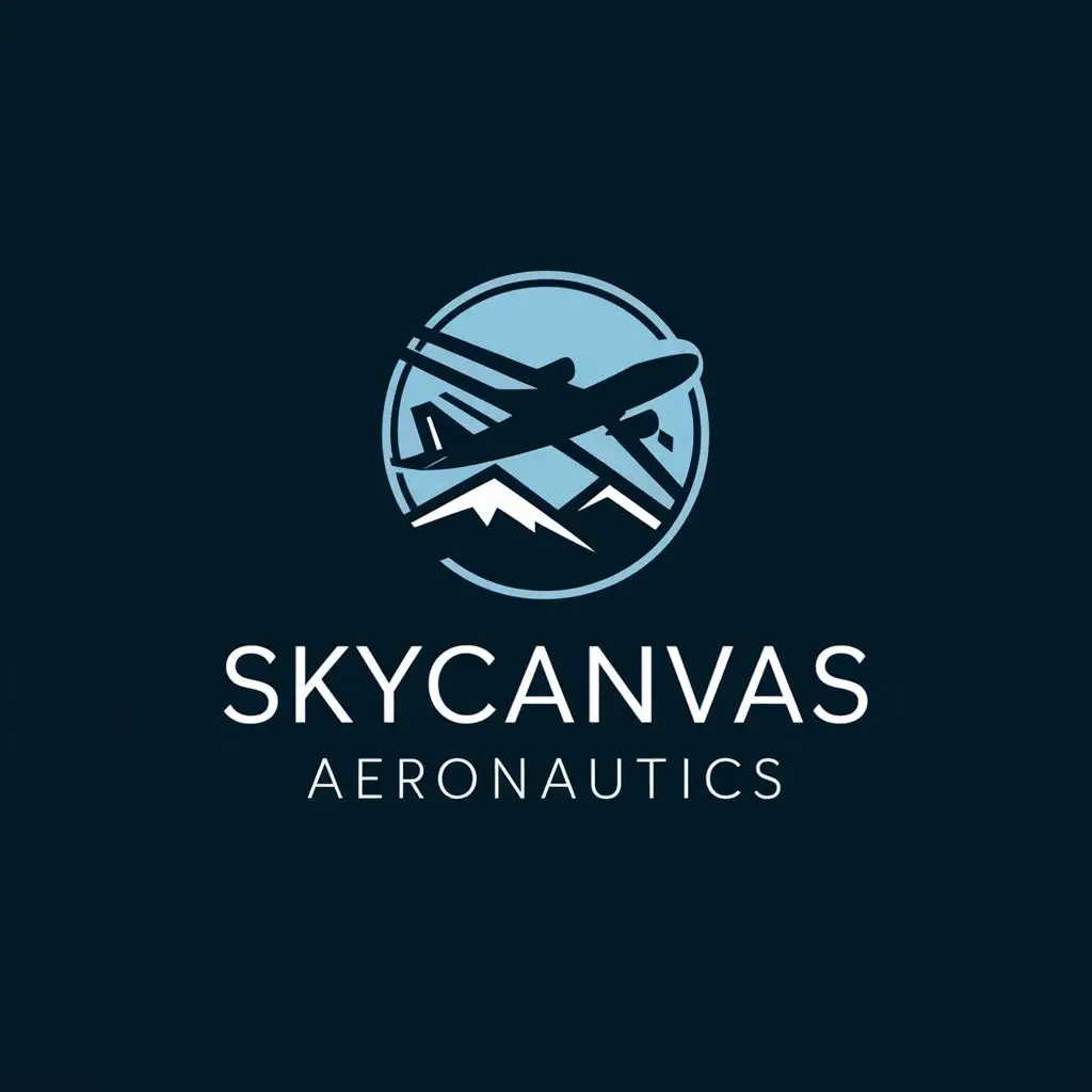 logo, airplane with mountains, with the text "skycanvas aeronautics", typography, be used in Technology industry