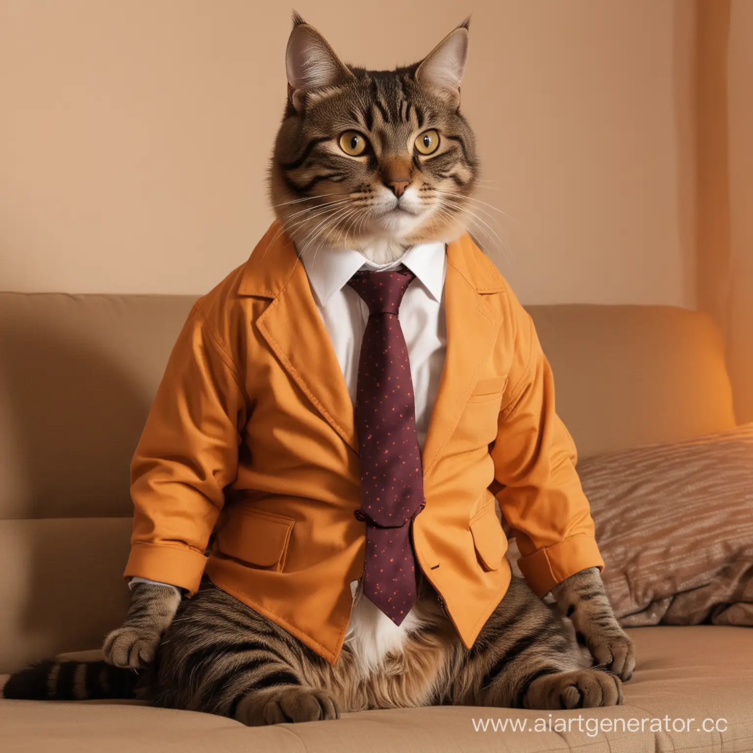 Dapper-Cat-Relaxing-on-Couch-at-Sunrise