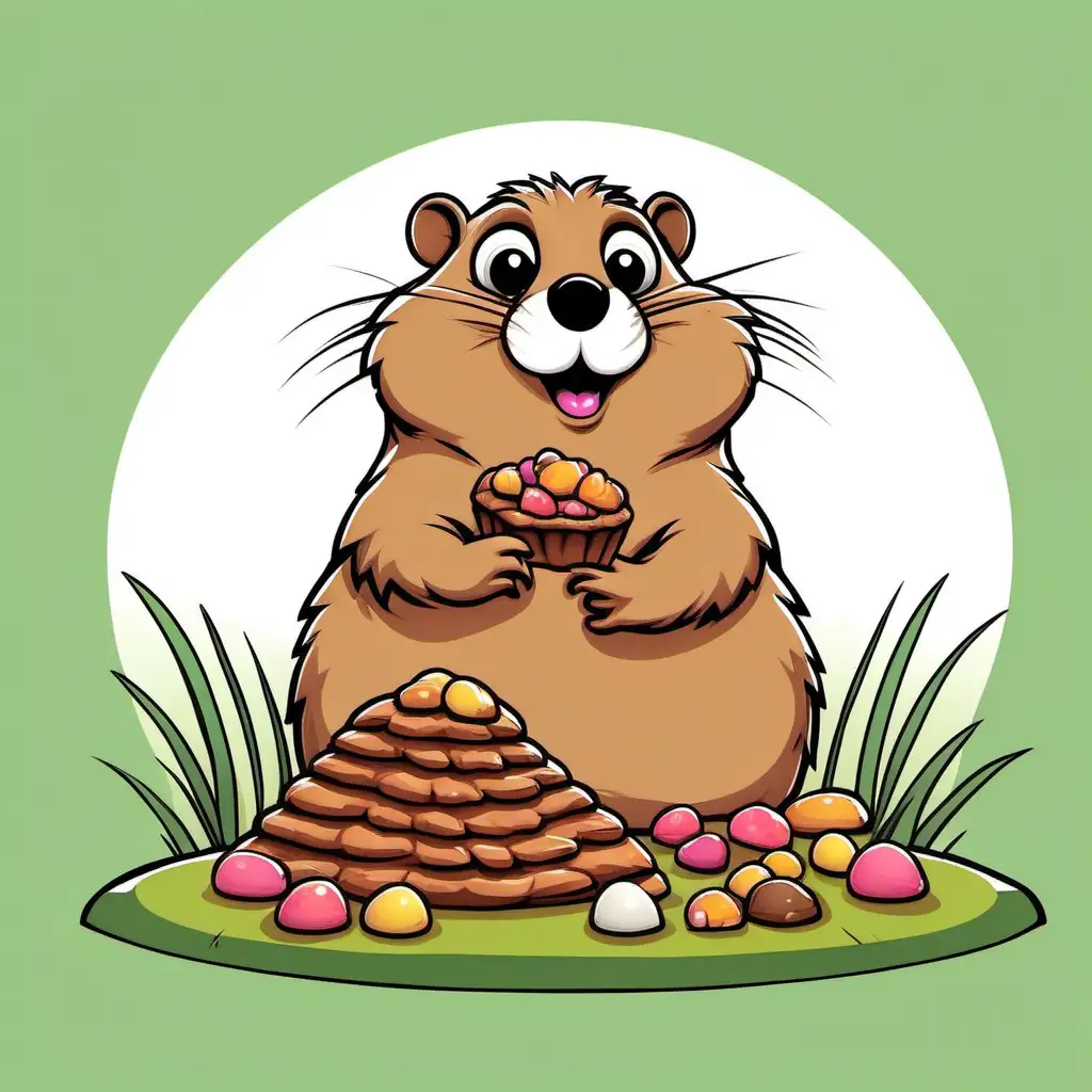 Adorable Groundhog Cartoon Enjoying a Sweet Meal