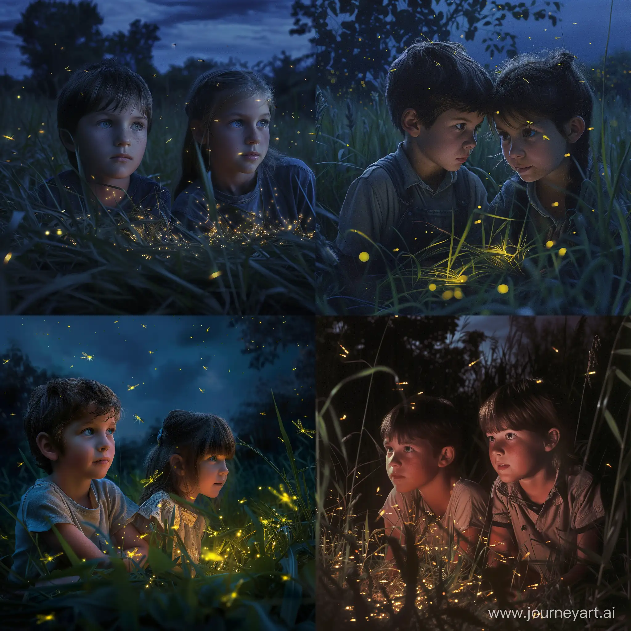 Children-Mesmerized-by-Fireflies-in-June-Night