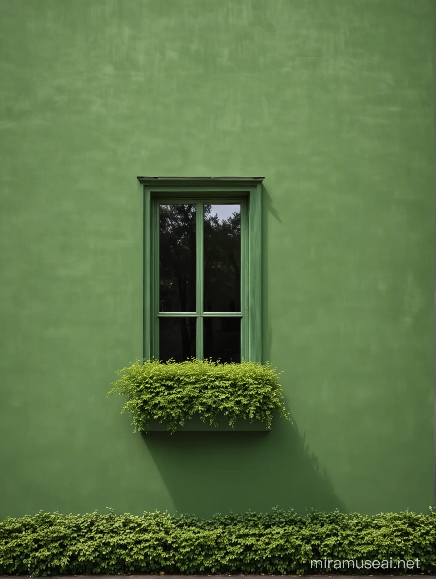 极简风的特别艳的绿色墙与单个窗户