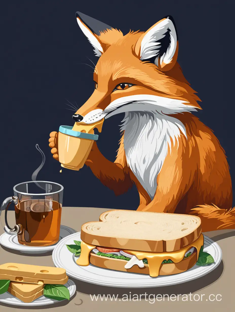 Fox-Enjoying-a-Gourmet-Sandwich-and-Tea-Feast