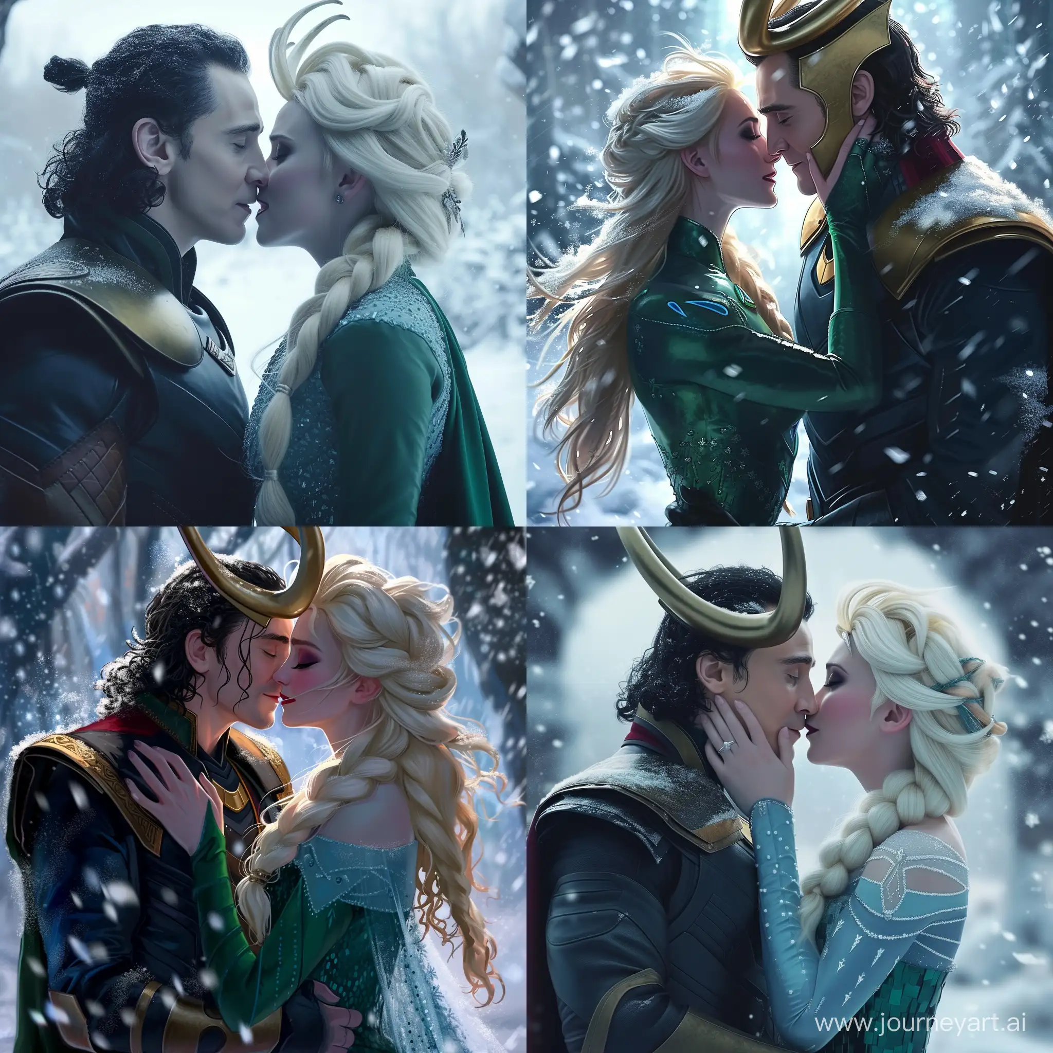 Loki and Elsa making out in the snow