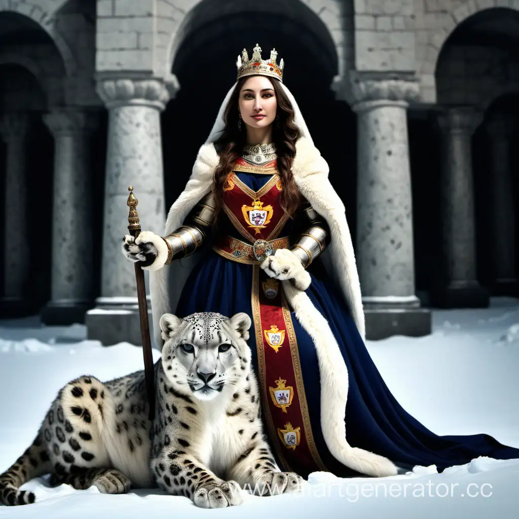 Medieval-Queen-of-Ossetia-with-Snow-Leopard-and-Flag