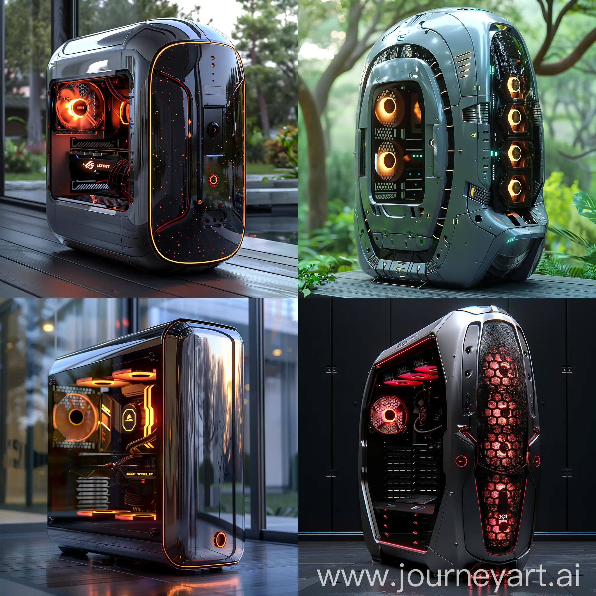Futuristic PC case, ultra-modern, ultramodern, stainless steel, smart materials, high tech, octane render --stylize 1000