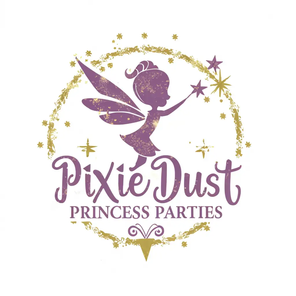 a logo design,with the text "Pixie Dust Princess Parties", main symbol:pixie,Moderate,be used in Events industry,clear background