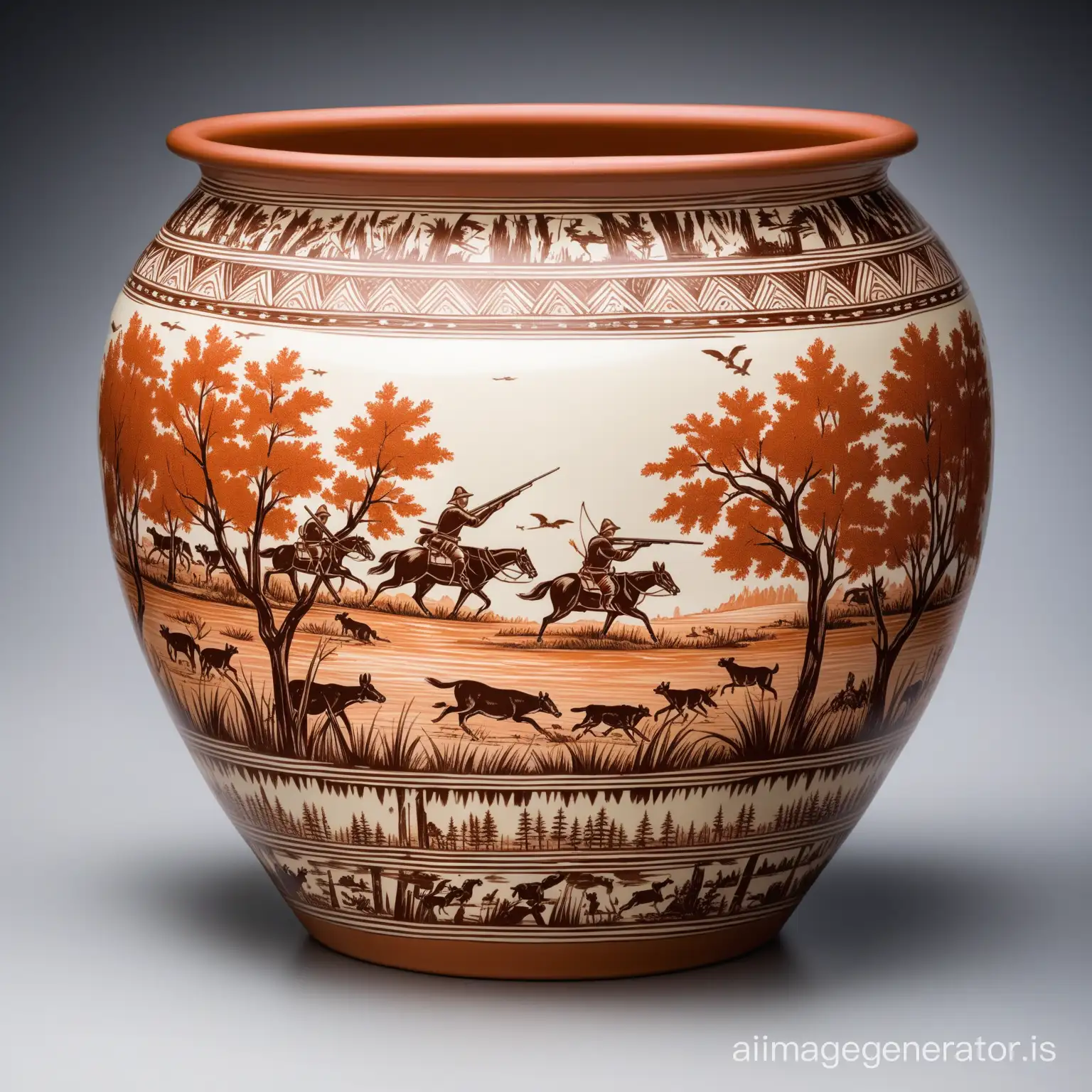 hunting scene on a pot
