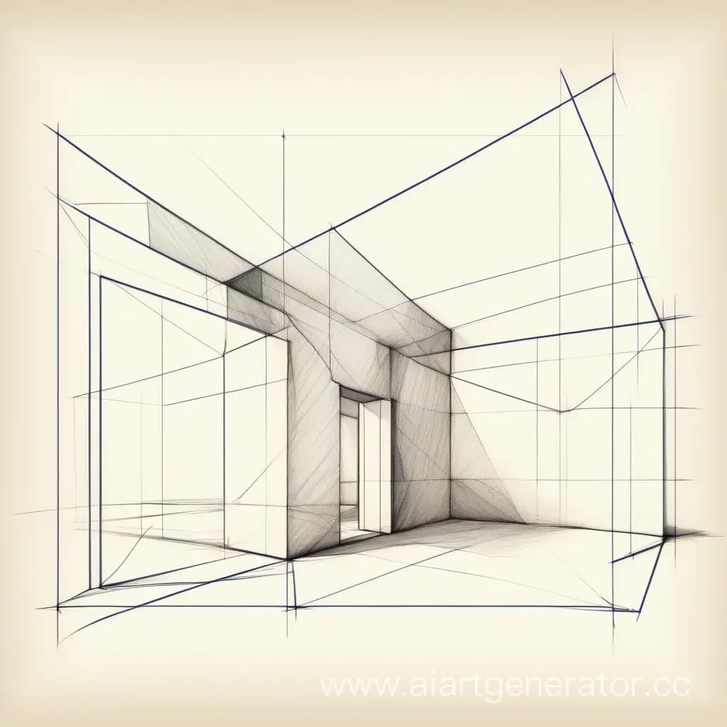 geometric shapes in perspective and from the side sketch drawing