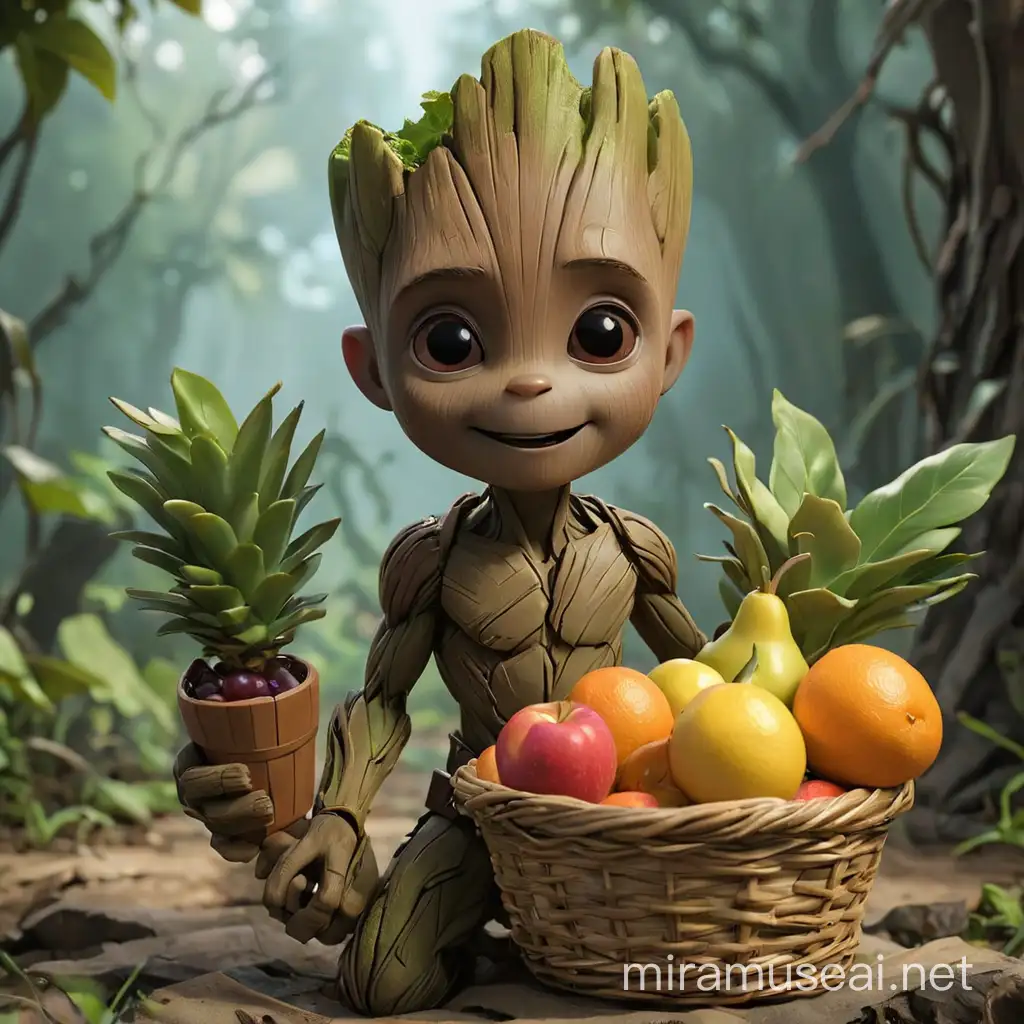 Baby Groot with Fruit Basket