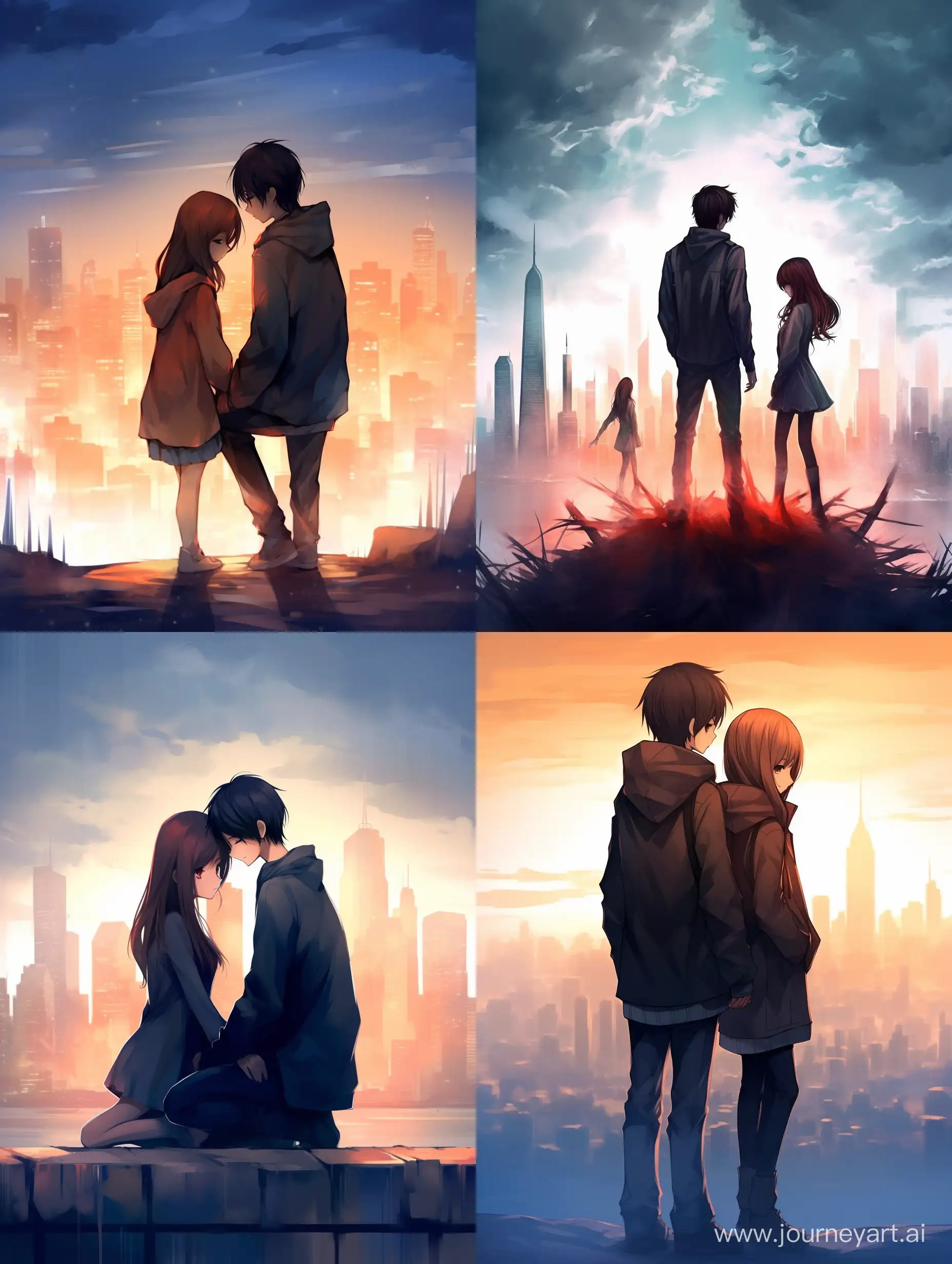 Обложка для ранобе в аниме стили на фоне Токио, впереди девушка и парень