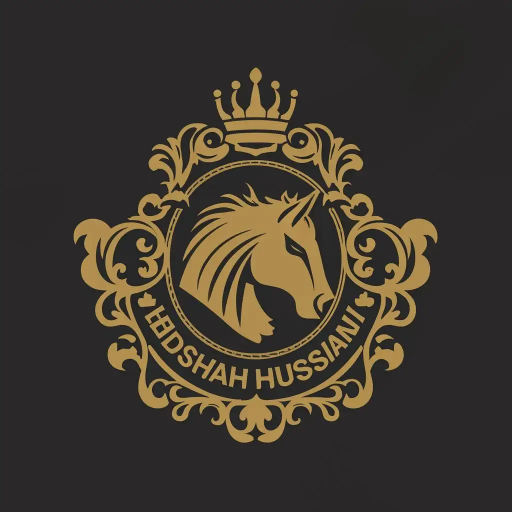 logo, crown, horse, with the text "BADSHAH HUSSAIN SADDLERY", typography