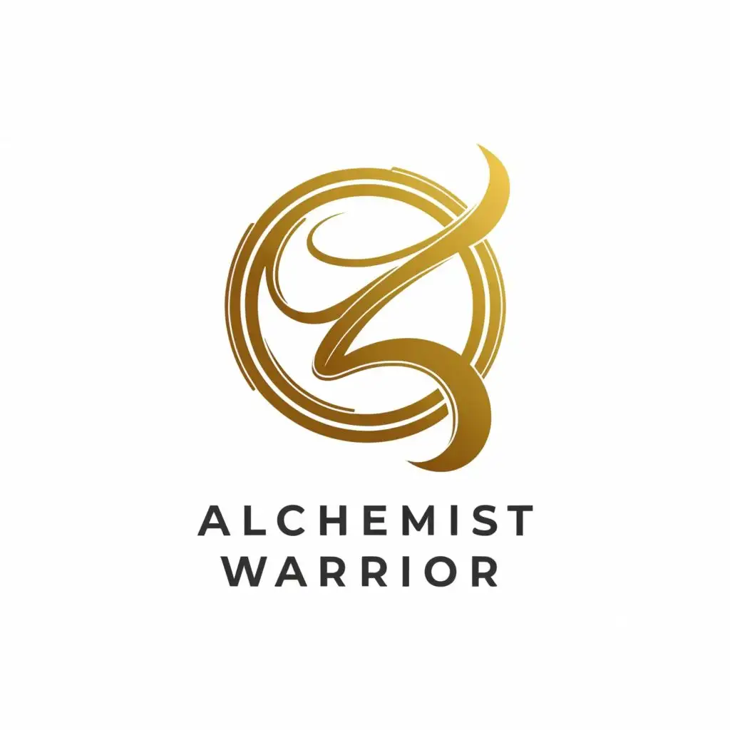 logo, enso circle zen clean peaceful beautiful holistic powerful placed above the logo name, with the text "ALCHEMIST WARRIOR", gold typography, be used in Beauty Spa industry