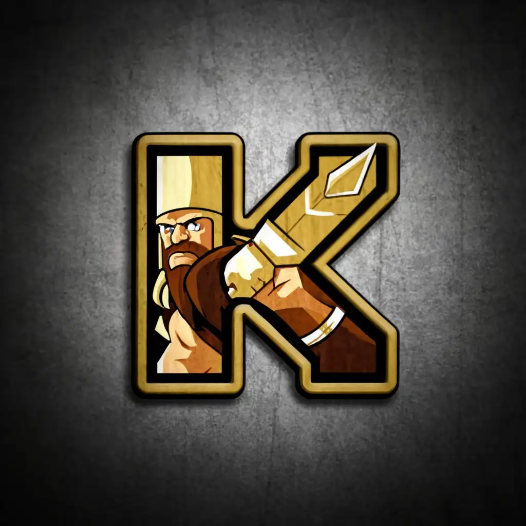 a logo k 1 with a photo of clash of clans barbarian king