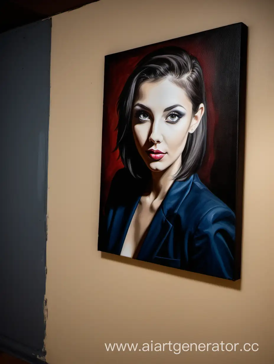 портрет на холсте, картина прислонена к стене в клубе
