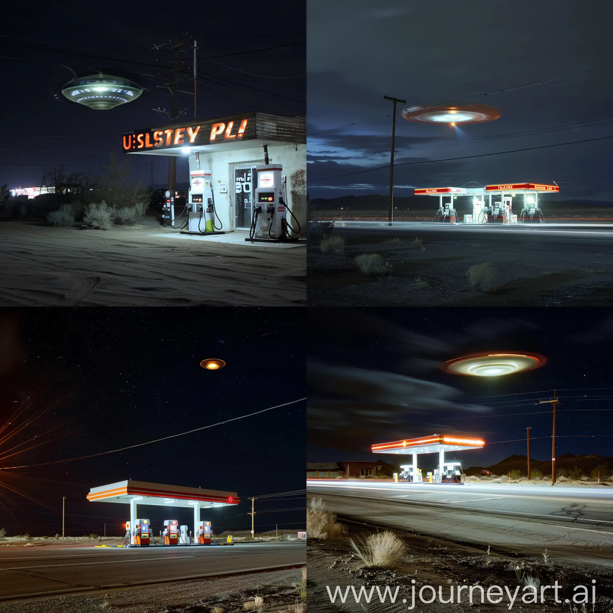 Desert gas station night ghost UFO