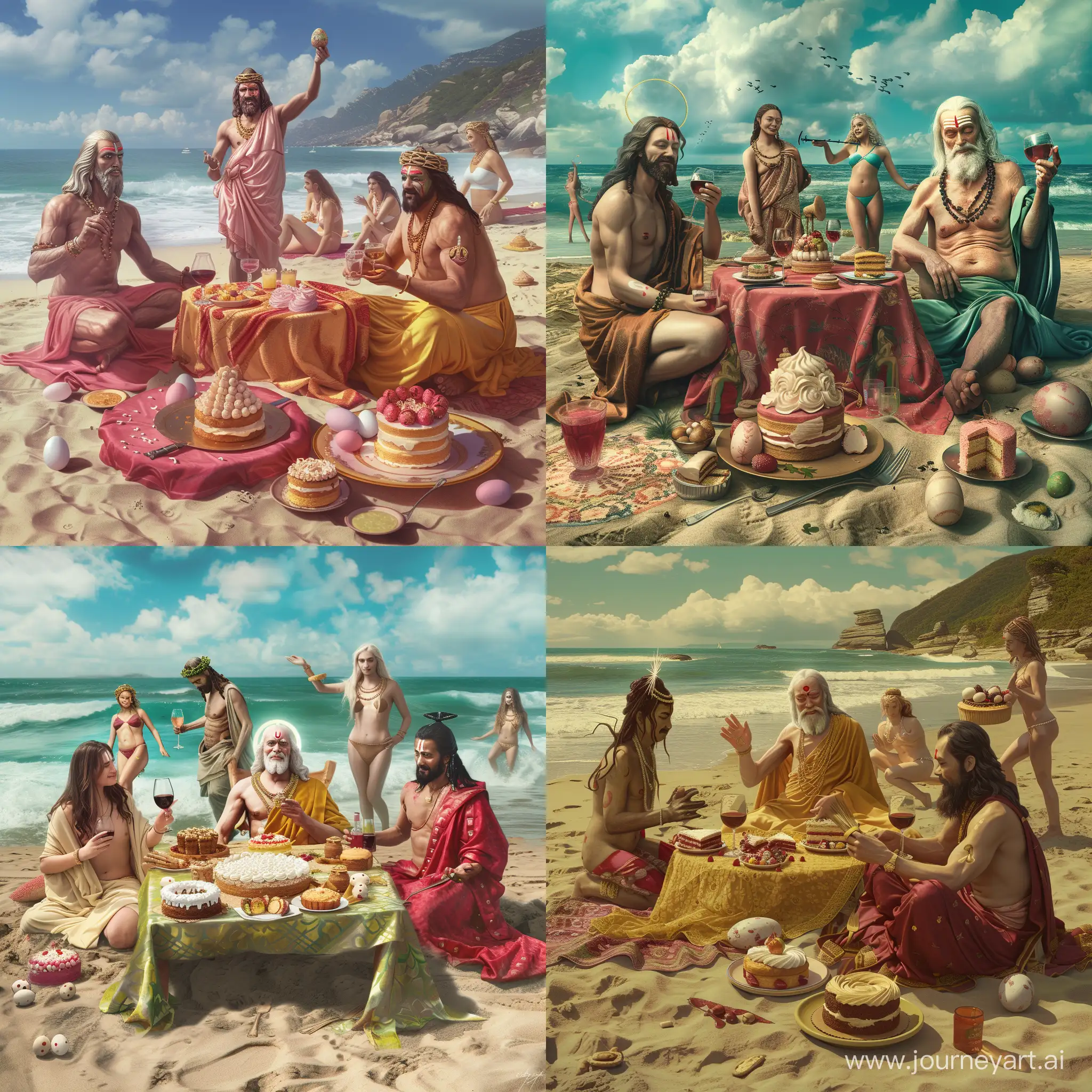 Divine-Picnic-Religious-Icons-and-Goddesses-Enjoy-Easter-Celebration-on-Beach