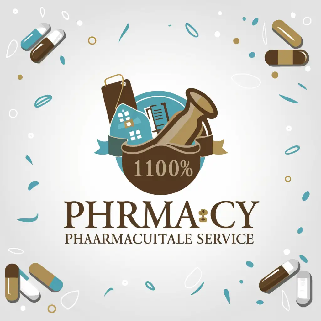 a logo design,with the text '100 years of pharmaceutical service', main symbol:pharmacy, tablets, capsule, leaflet,complex,clear background