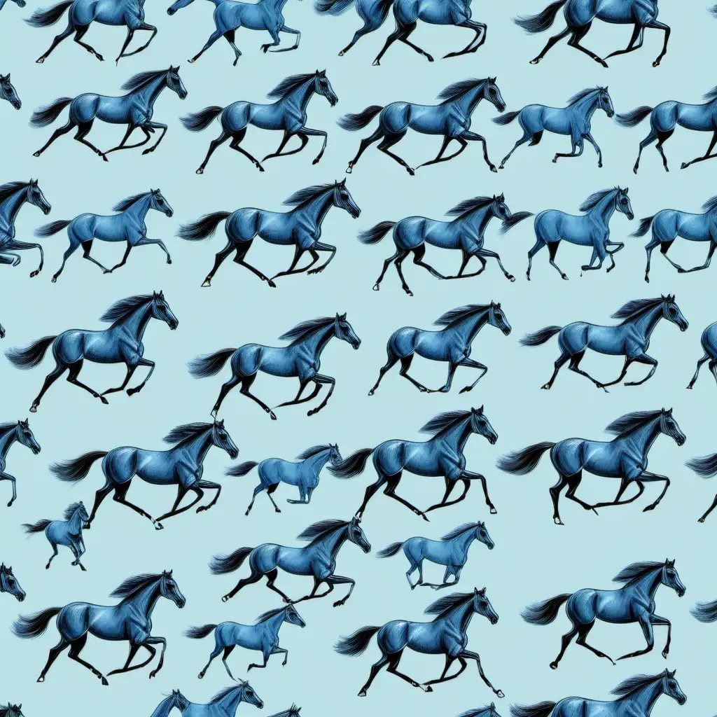 Energetic Thoroughbred Horse Race in Subtle Blue Hues