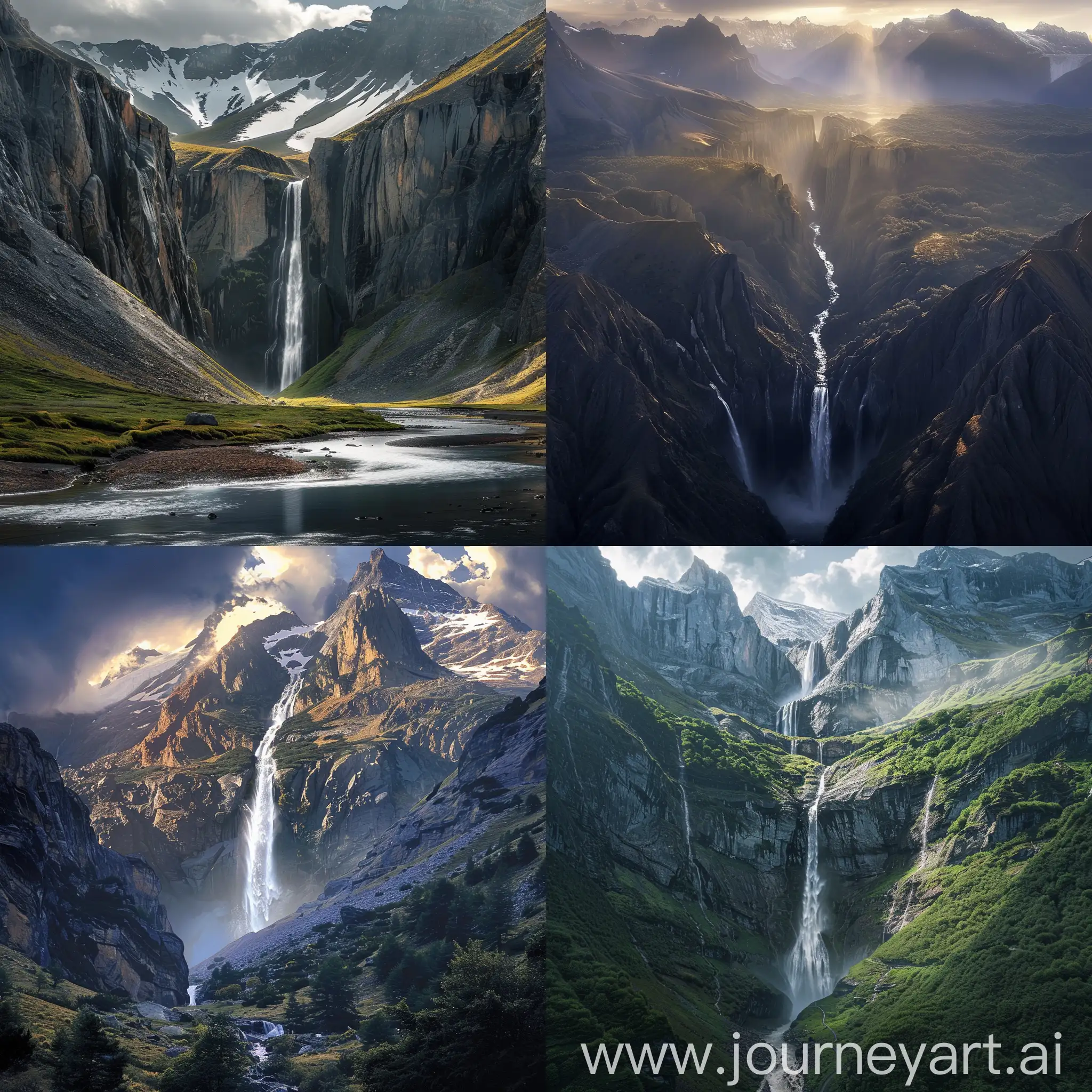 Stunning-Waterfall-Between-Majestic-Mountains-and-Serene-Rivers