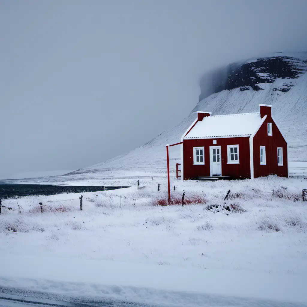 Snowstorm in the Westfjords Red Old House Amidst Blizzard