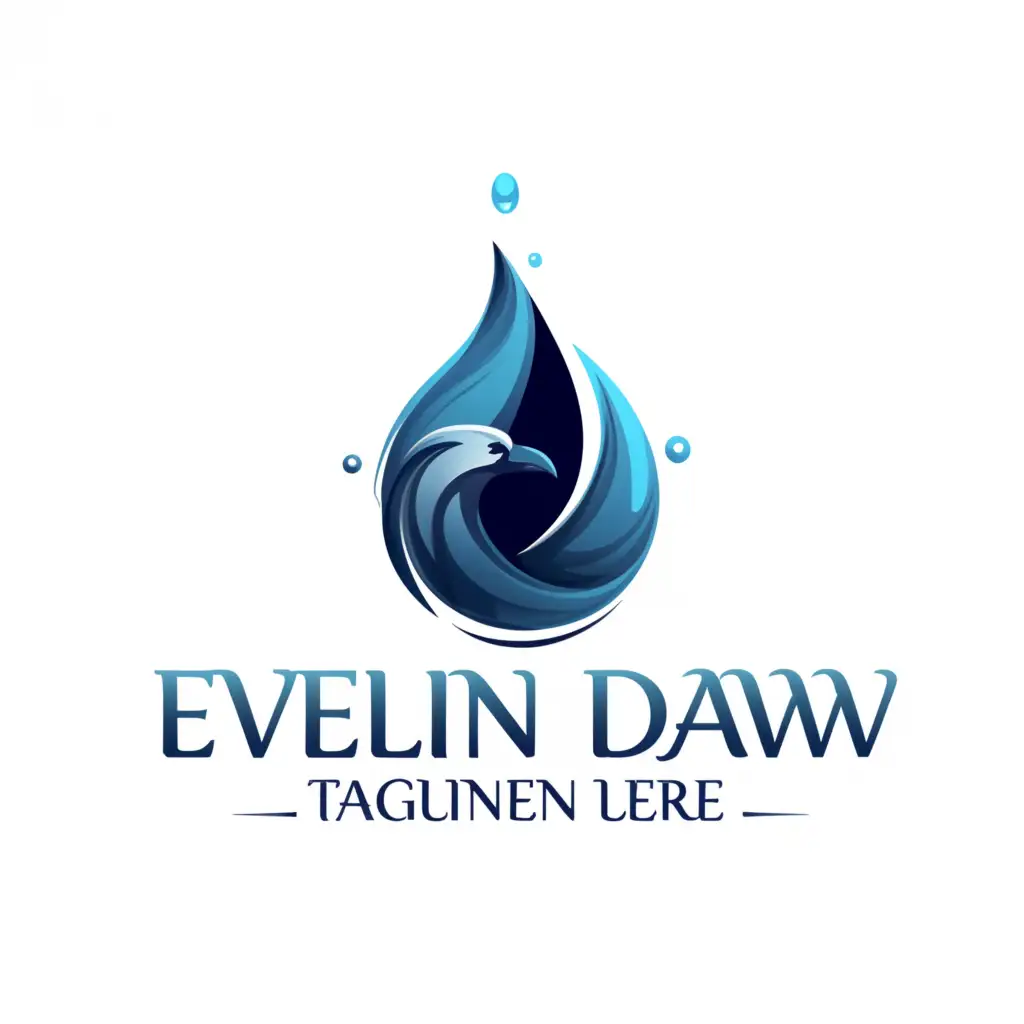 a logo design,with the text 'Eveline Daw', main symbol:crow head inside water droplet, cold colors, minimal paint brush stroke lines,Moderate,be used in Entertainment industry,clear background