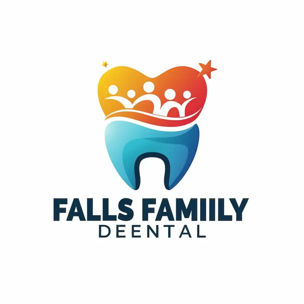 a logo design,with the text "Falls Family Dental", main symbol:family inside tooth with luxury looking logo and attractive color,Moderate,clear background