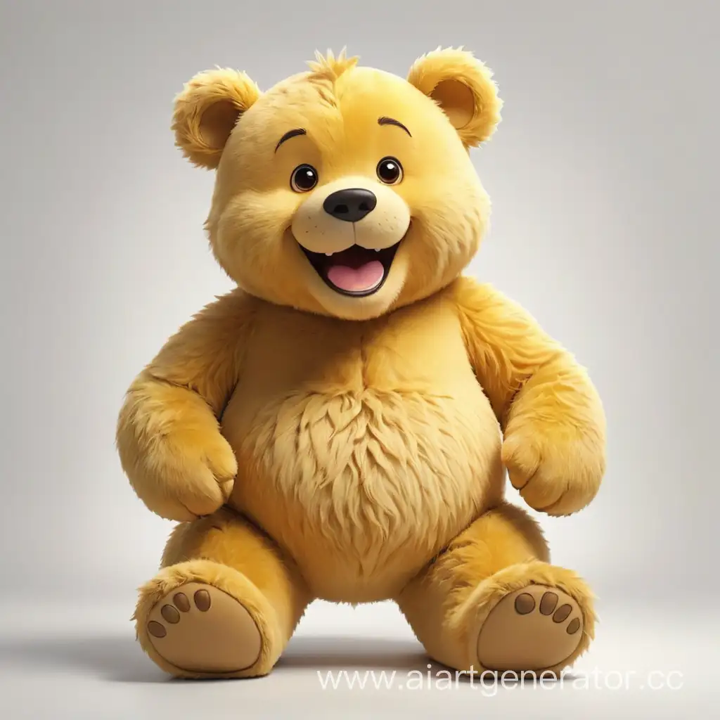 большой желтый медвежонок на белом фоне в мультяшном стиле с улыбкой для детей