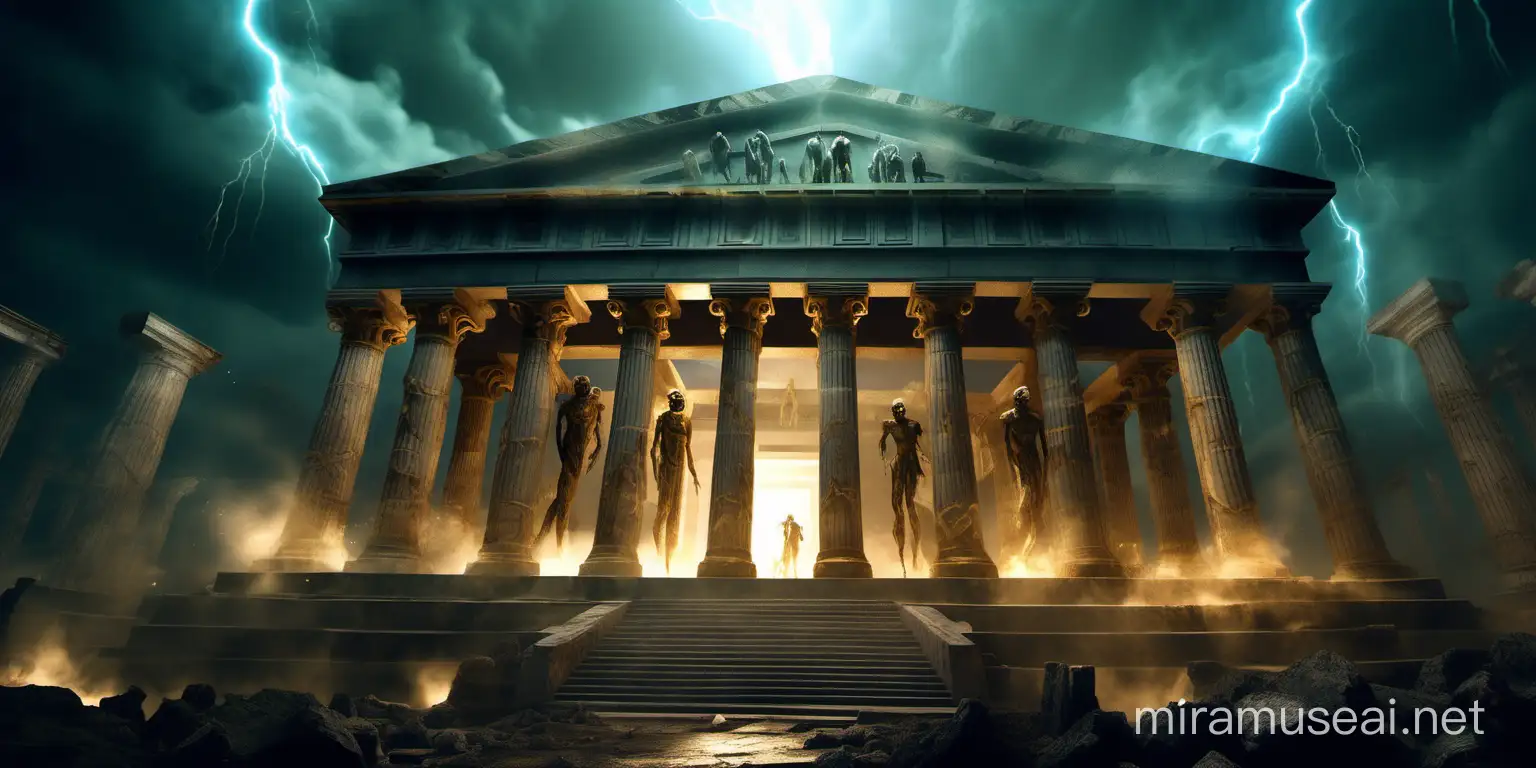 Epic Greek Temple Arena Confrontation with Zombie Hordes