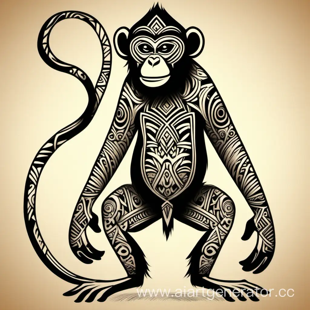 Polynesian-Style-Monkey-Illustration-with-Intricate-Detailing