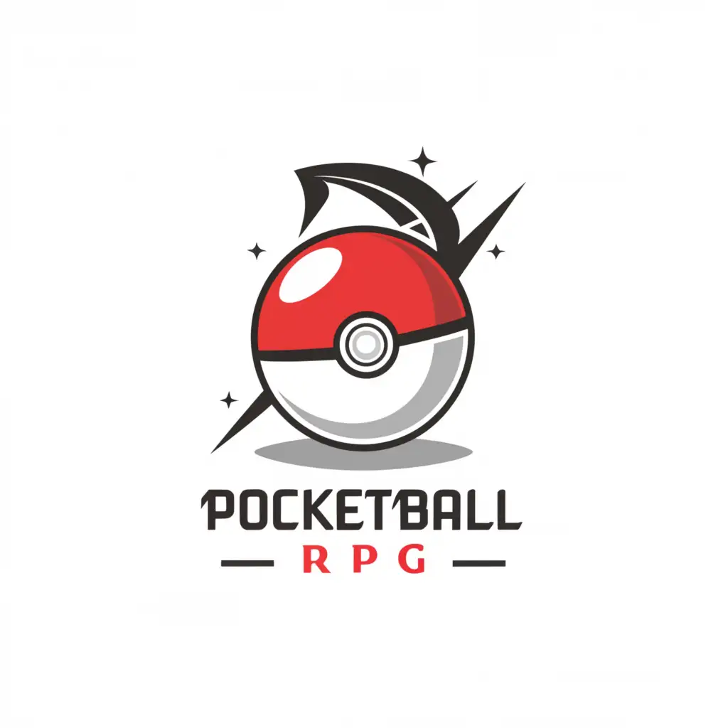 a logo design,with the text "Pocketball RPG", main symbol:Pokeball,Minimalistic,clear background