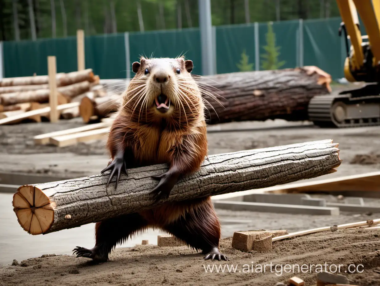 Industrious-Beaver-Transporting-Log-at-Construction-Site