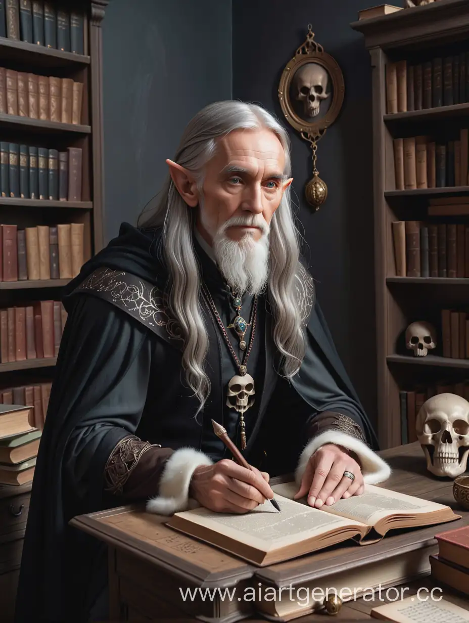 Mystical-Elder-Elf-at-Ancient-Desk-with-Skull-Amulet