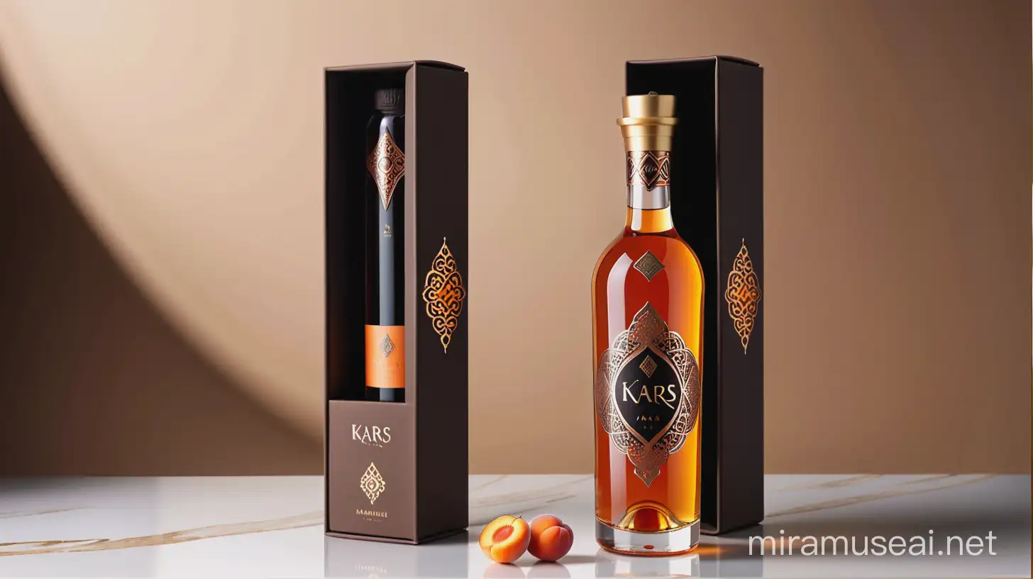 5th Century Royal Armenian Apricot Wine Called "KARS" 0.25ml Giu Bottle and Box in Luxury, Modern and Exclusive Style Packaging with Armenian Ornament