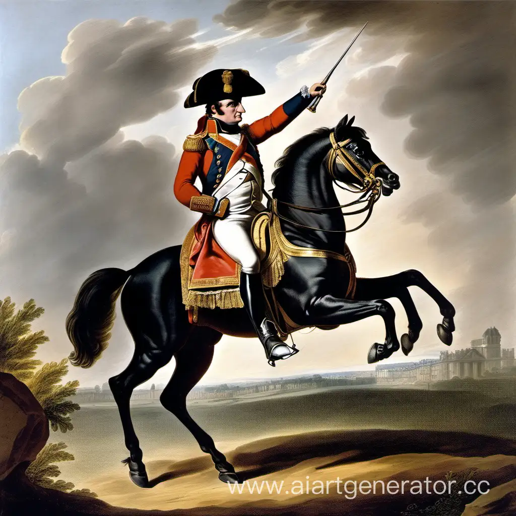 Наполеон Бонапарт - французский военный и политический деятель, получивший известность во время Французской революции и возглавивший несколько успешных кампаний во время Революционных войн. Он был фактическим лидером Французской Республики в качестве первого консула с 1799 по 1804 год.. Наполеон на своём коне.