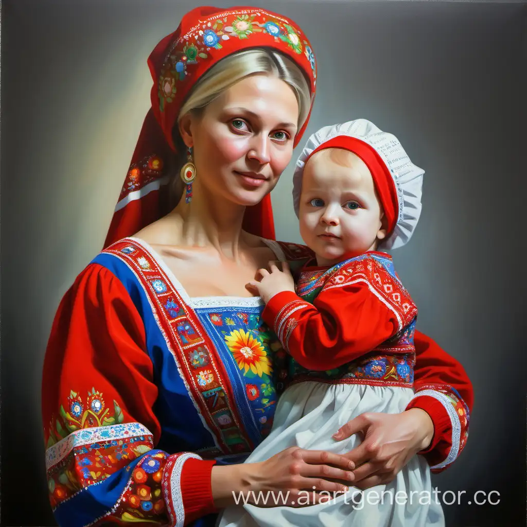 мать с ребенком, национальное русское платье, ЦВЕТНАЯ, РЕАЛИЗМ