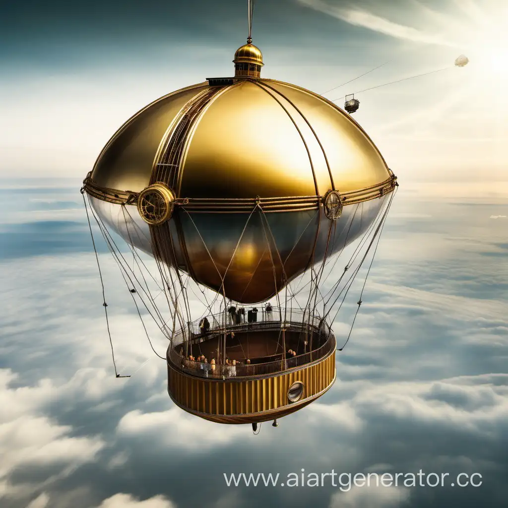 Aerial-View-of-Golden-Dome-on-Dirigible-Over-Sky