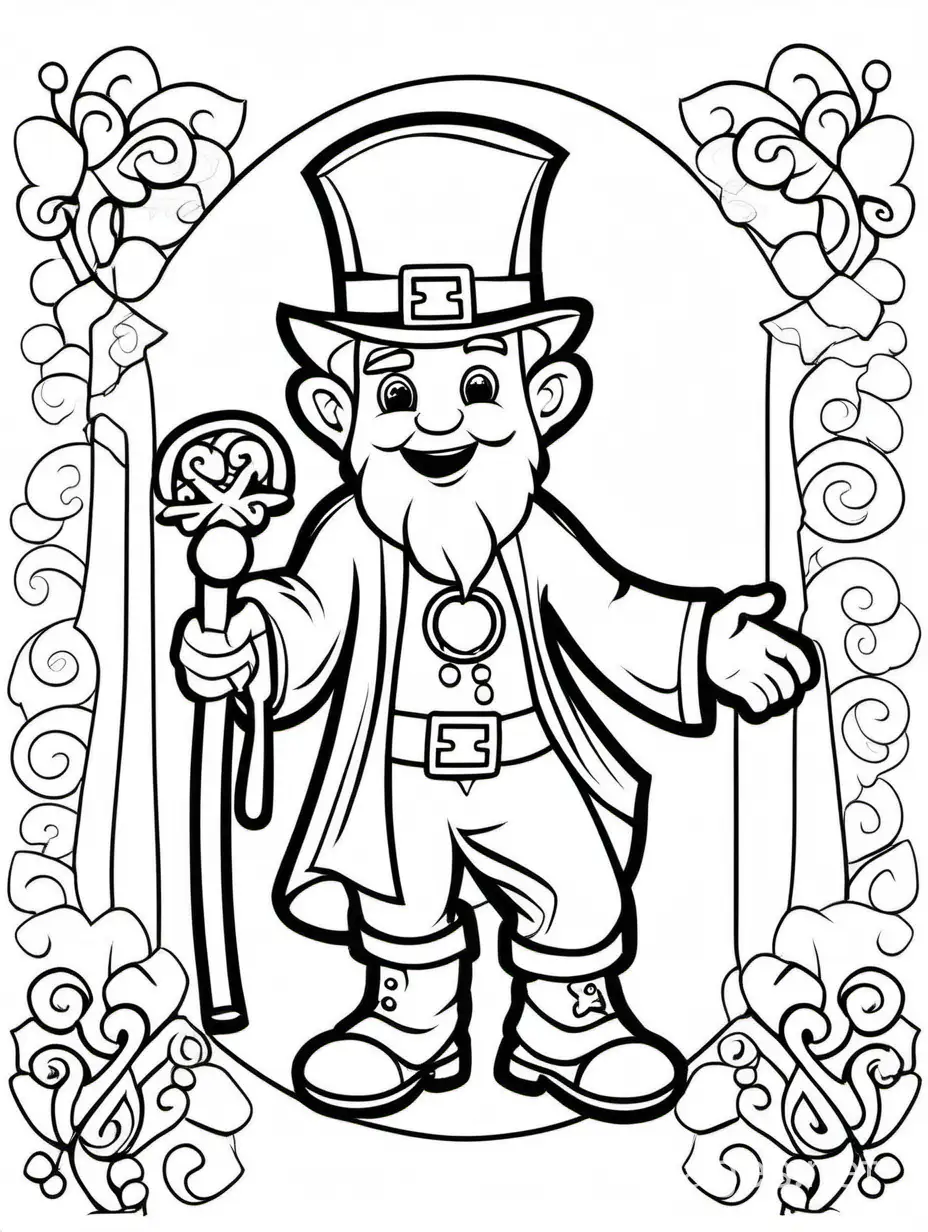  St. Patrick's Day for kids , Coloring Page, black and white, line art, white background, Simplicity, Ample White Space. The background of the coloring page is plain white to make it easy for young children to color within the lines. The outlines of all the subjects are easy to distinguish, making it simple for kids to color without too much difficulty