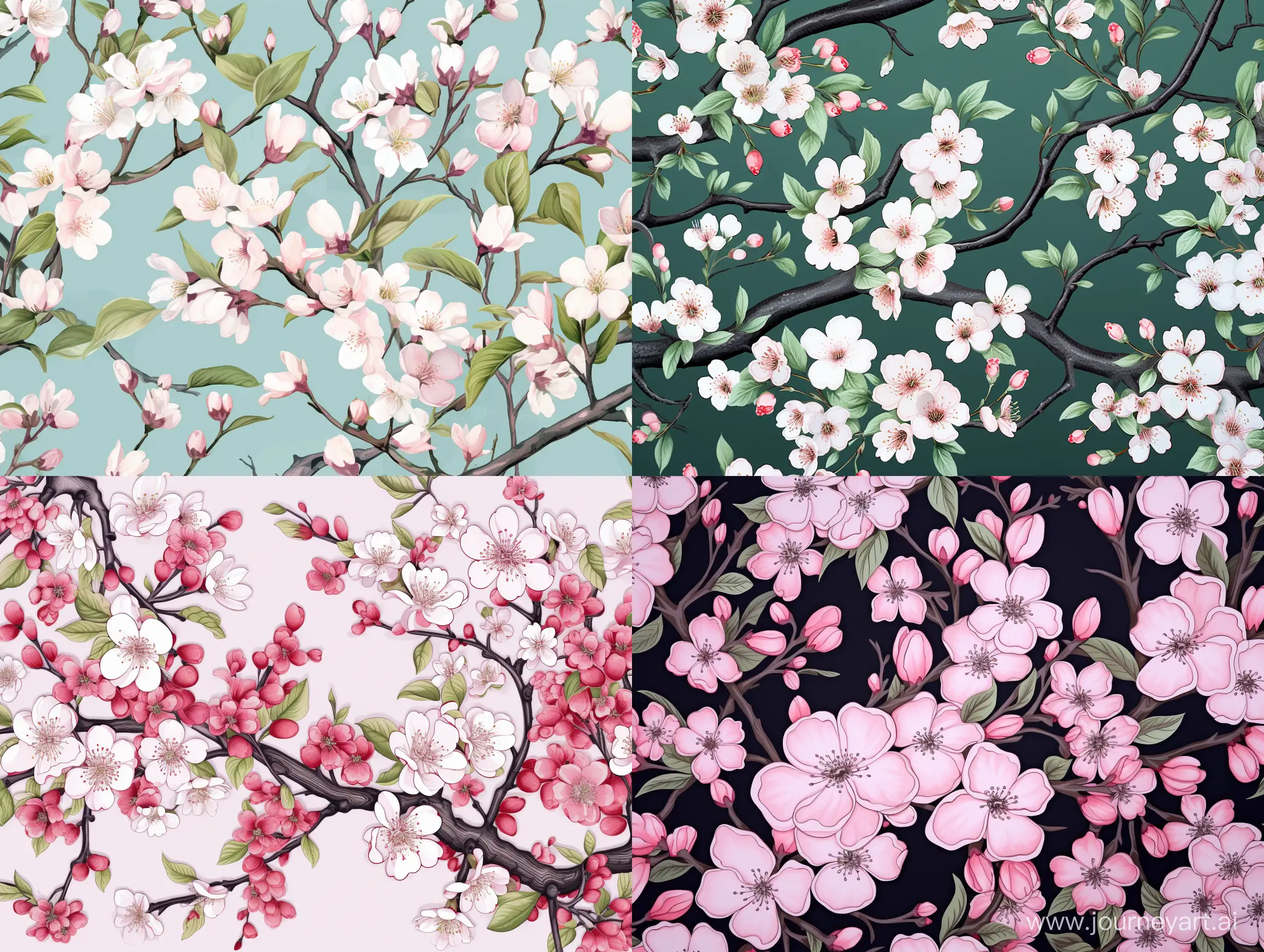 Rectangular ornamental pattern of apple blossoms,Victor Ngai style, watercolor, flat illustration, decorative