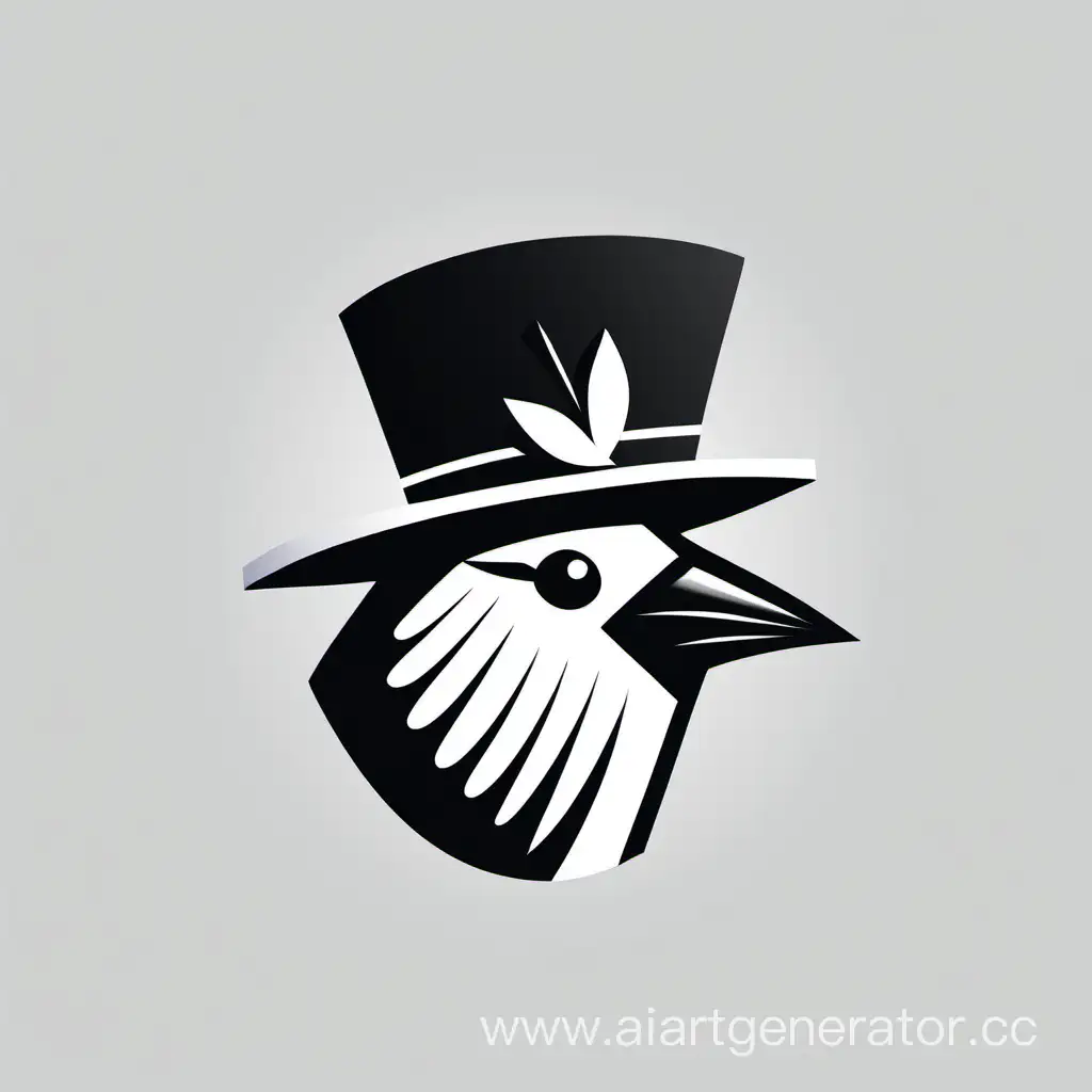 Logo minimalistic bird wearing jokers hat black and white