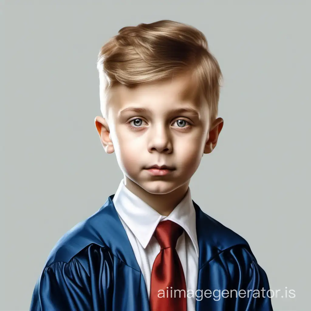 portrait of a Russian boy in full height with a trendy hairstyle, graduate of kindergarten, realism on a white background