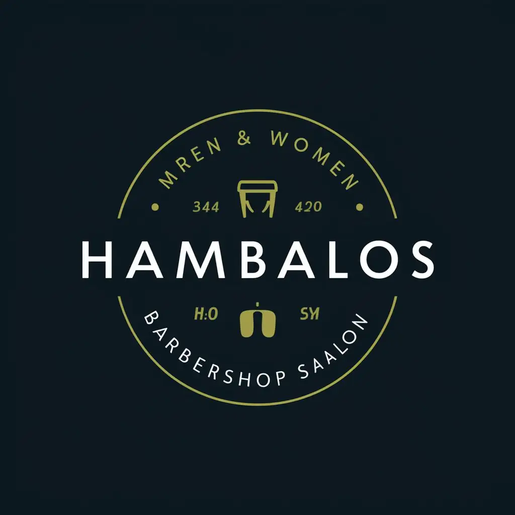 logo, Gupit for men & women, with the text "Hambalos Barbershop Salon", typography, be used in Beauty Spa industry