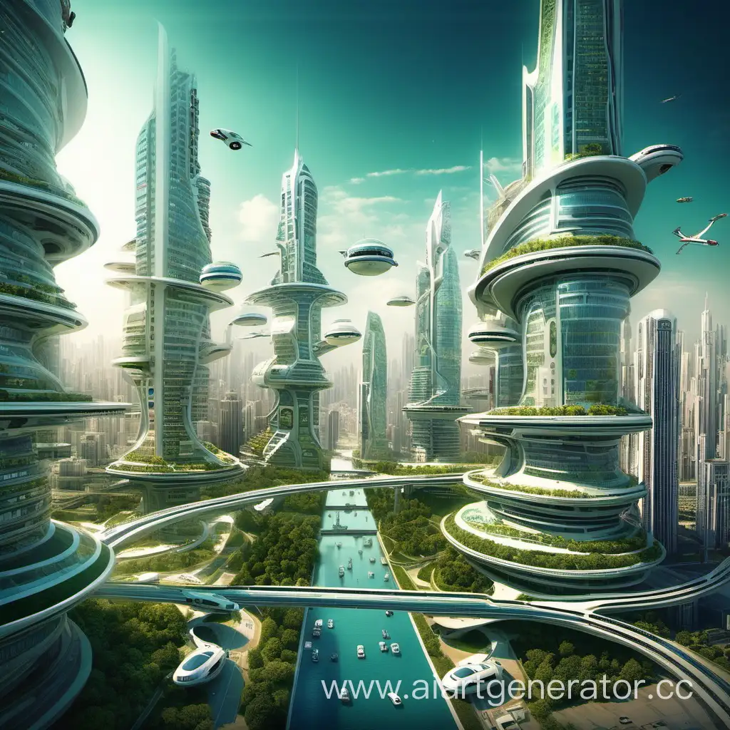 Futuristic-Cityscape-with-Advanced-Architecture-and-Flying-Vehicles