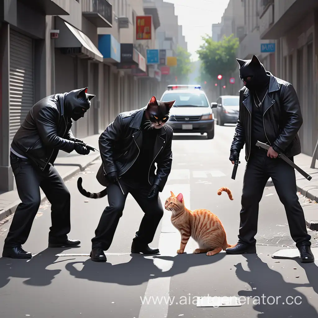 4 плохих парня грубят кошке на улице
