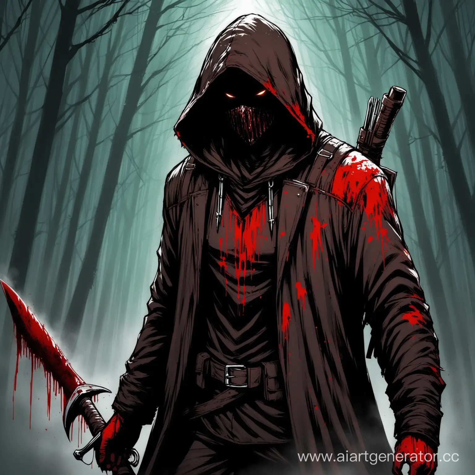 Grim-Hunter-in-Hooded-Cloak-in-a-Dark-Forest