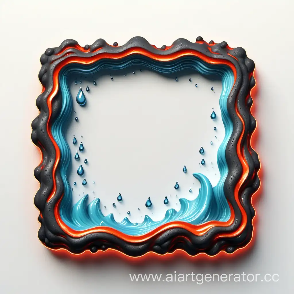 simple icon of a 3D water lava vintage frame, made of lava. white background.